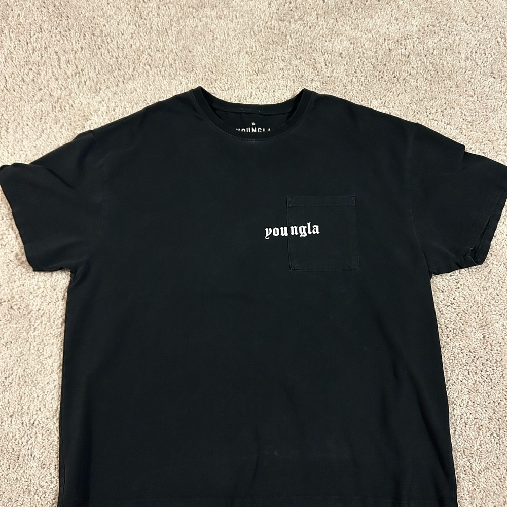 YoungLA Black Short Sleeve pocket Tee Classic Crew Neck size “L” slightly worn